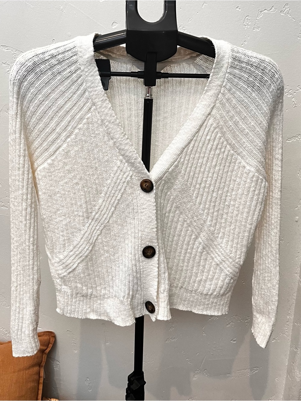 Time and Tru Women's Cream V-Neck Button Cardigan Sweater